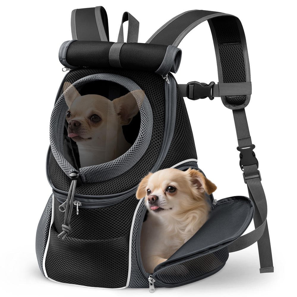 YUDODO Mochila portaperro frontal con capucha mejora visibilidad nocturna.