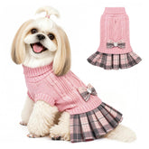 Vestido sueter de YUDODO con lazo rosa frente para perro pequeño