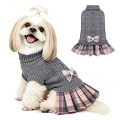 YUDODO suéter vestido con lazo, vista frontal, cálido para invierno.