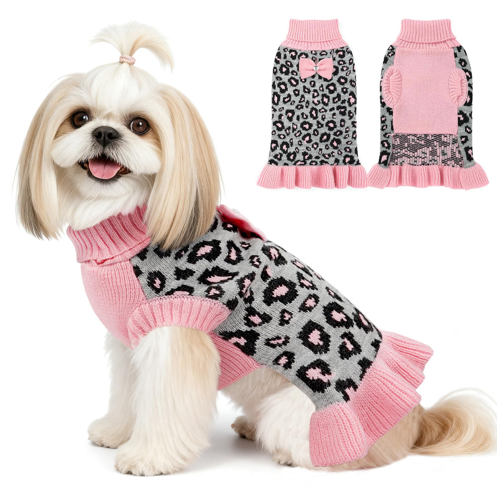 Vestido-sudadera YUDODO leopardo con lazo, ideal para paseos invernales