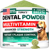 Polvo dental YUMA'S para perros, aliento fresco para días tranquilos.