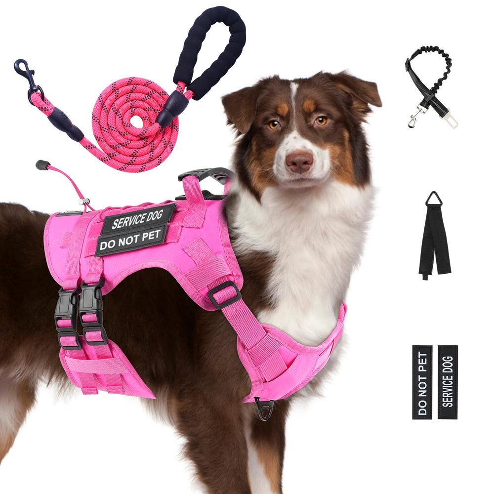Arnés táctico Yungaspy para perro grande, frente rosa, cómodo para paseos diarios.