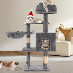 Torre para gatos Yungaspy con estructura metálica gris para uso interior estable.