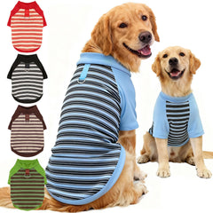 YZHZIIR Camiseta para perro de rayas azul; vista frontal, abriga ligeramente.