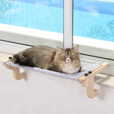 Zakkart asiento-gato en ventana con hamaca de pino natural para descanso cómodo.