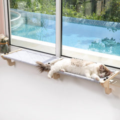 Asiento de ventana para gato Zakkart con marco de pino, estable y cómodo.