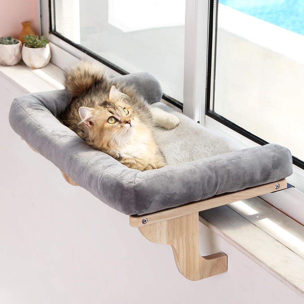 Zakkart, asiento de ventana para gato con almohada, ideal para observar y descansar.