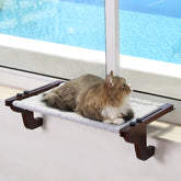 Zakkart asiento para ventana en madera oscura, descanso cómodo para gatos.