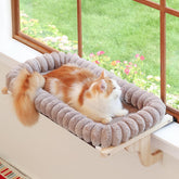 Zakkart SnugCloud, percha de ventana para gatos en madera y metal, estable y segura.