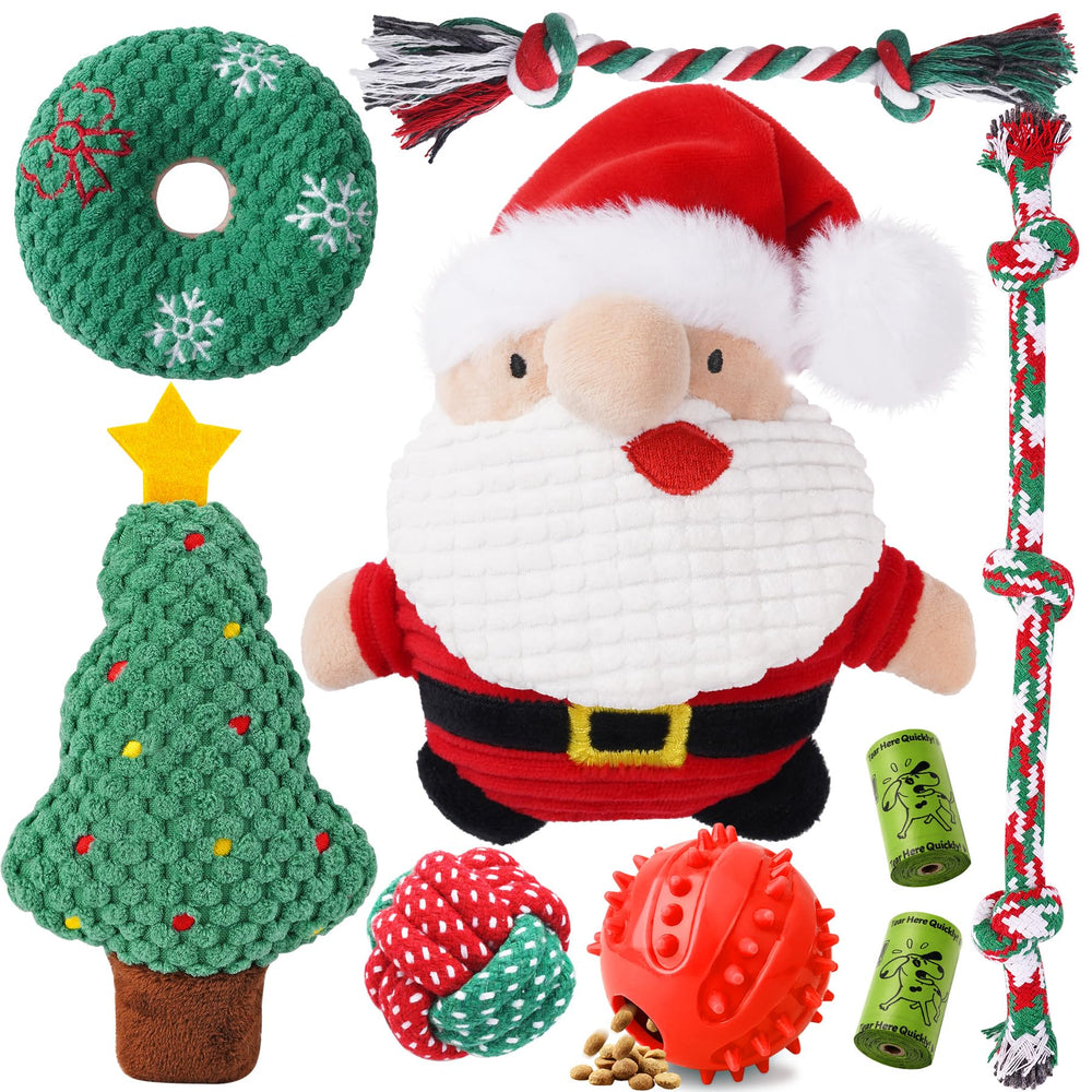 Zeaxuie juguete peluche Santa, ideal para cachorros; estimula juego y atención durante las fiestas.