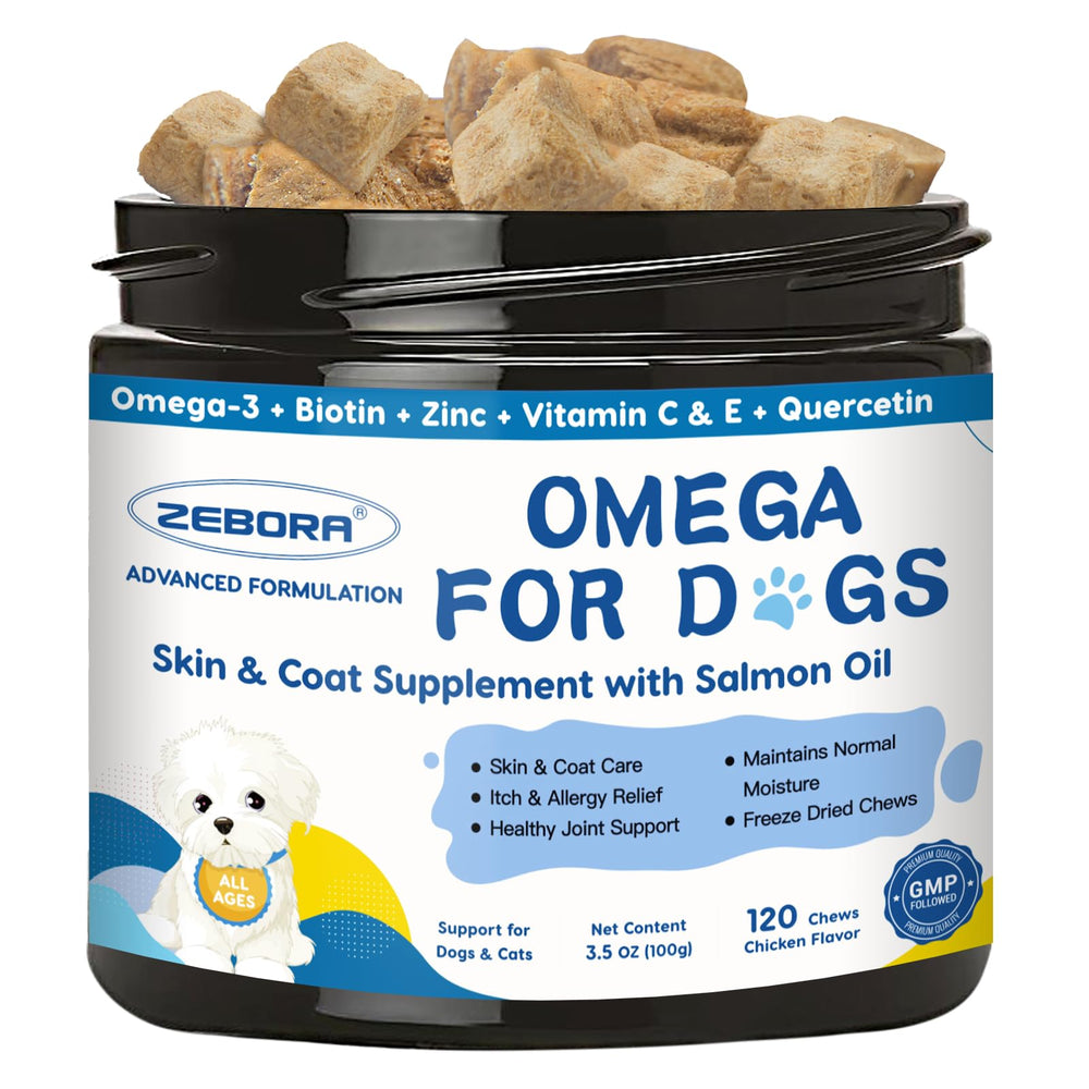 ZEBORA omega-3 para perros, aceite de salmón, nutre piel y pelaje.