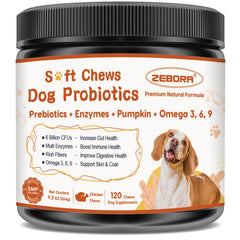 ZEBORA probióticos para perros, bote de pastillas suaves para apoyo digestivo diario
