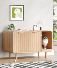 Zeibospri caja de arena acanalada con patas de madera, elegante y oculta la arena