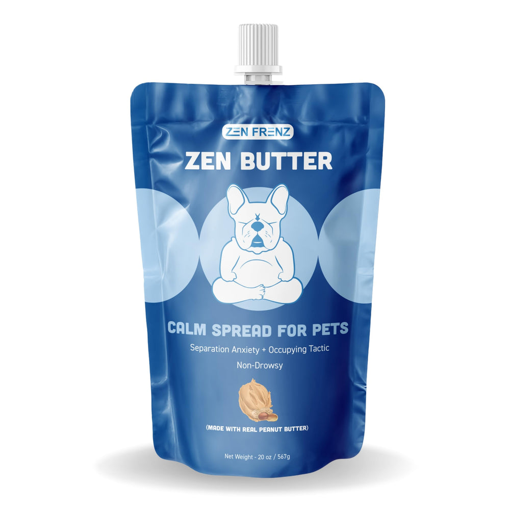 Zen Frenz Zen Butter, bote de 20 oz, textura cremosa para calmar mascotas naturalmente en casa.