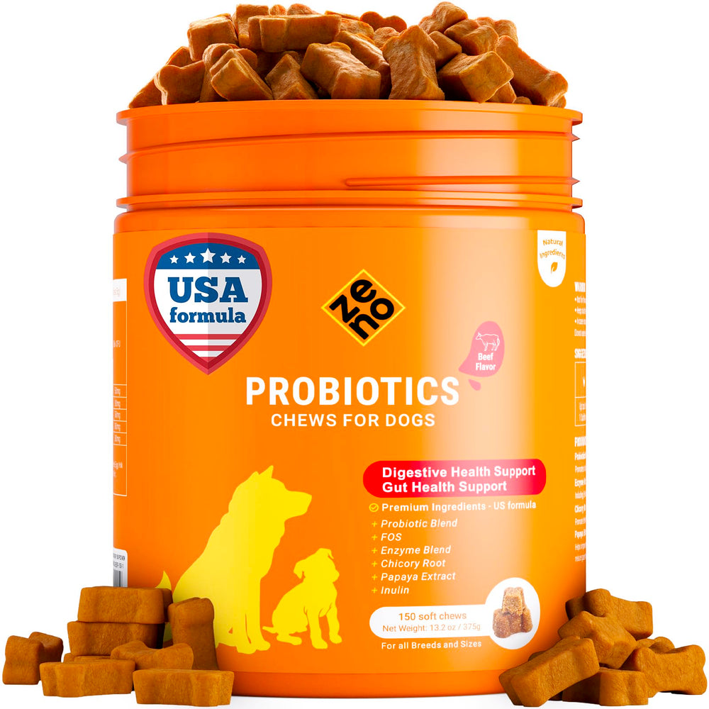 ZENO Probióticos para perros, envase visible, apoyo digestivo diario para tu mascota