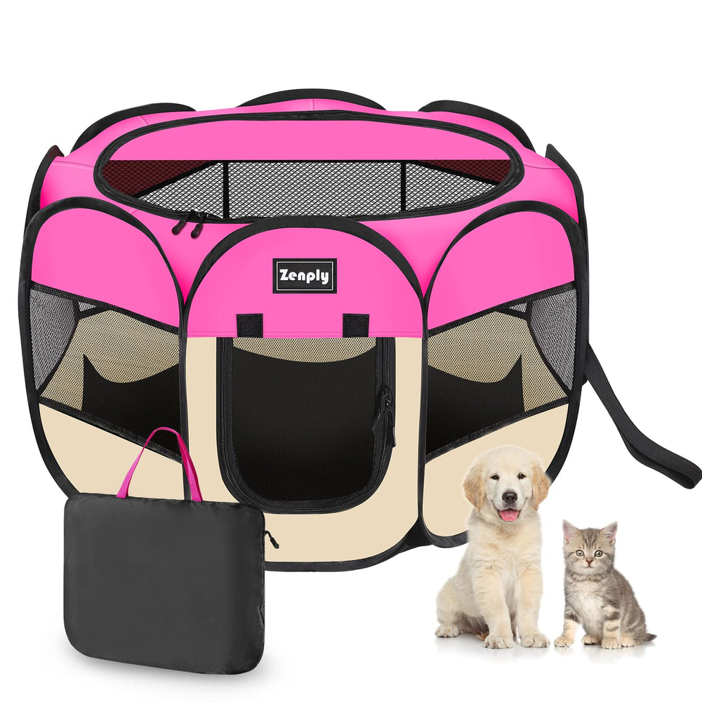 Zenply jaula portátil para perros en modo pop-up, montaje rápido para uso en interiores.