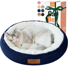 Cama Zerbuger para gatos, forma redonda azul marino, confort suave para siestas.
