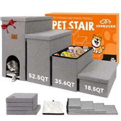 Zerbuger escaleras para perros de 23 pulgadas, gris, con condo incluido para almacenamiento.