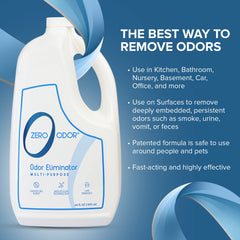 Zero Odor seguro, sin lejía ni cloro, apto para superficies y aire.