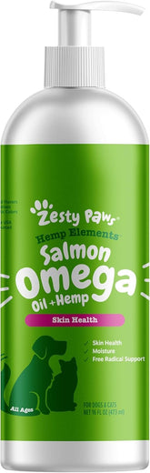 Zesty Paws botella de aceite salmón omega hemp, apoyo a piel y pelaje
