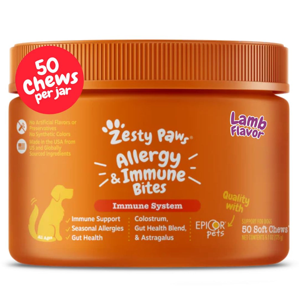 Zesty Paws Alergia para perros en botella, apoyo digestivo y bienestar general.