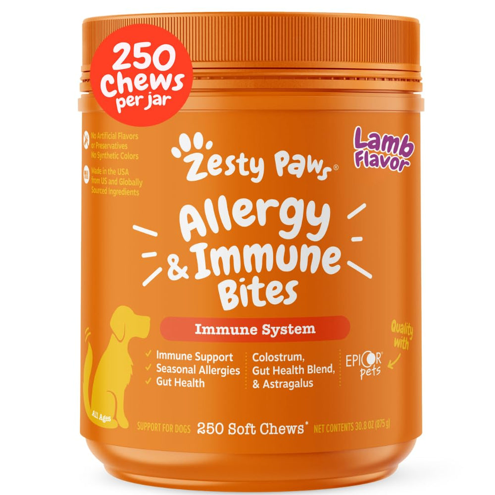 Zesty Paws alivio de alergias para perros con cordero, posible alivio del picor.