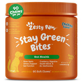 Zesty Paws Bocaditos Verdes para perros, snack sabroso y posible apoyo digestivo.