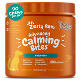 Zesty Paws Calming Chews, perro-frente, promueven relajación diaria para perros.