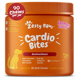 Zesty Paws Cardio Bites: botella de refuerzo para perros, podría apoyar la salud cardiovascular.