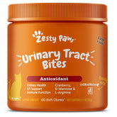 Bote de Zesty Paws Cranberry Bladder Bites para gatos, apoyo urinario.