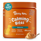 Envase frontal de Zesty Paws masticables calmantes para apoyo al estrés diario.
