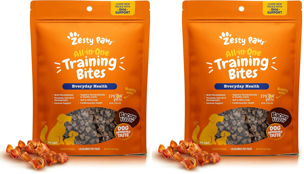 Premios de Entrenamiento Zesty Paws con sabor bacon para perros, paquete de 2.