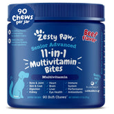 Zesty Paws Senior masticables para perros, botella lista para movilidad diaria.