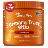 Zesty Paws suplemento de cranberry para perros en botella, apoyo urinario diario.