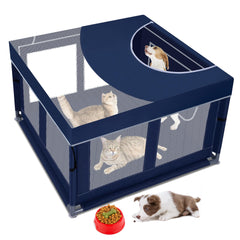 Zikopomi corral-juego para perros y gatos con tapa transparente para supervisión fácil.