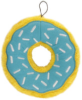 Juguete Donutz de ZippyPaws azul con glaseado y chispas, sin relleno para menos desorden.