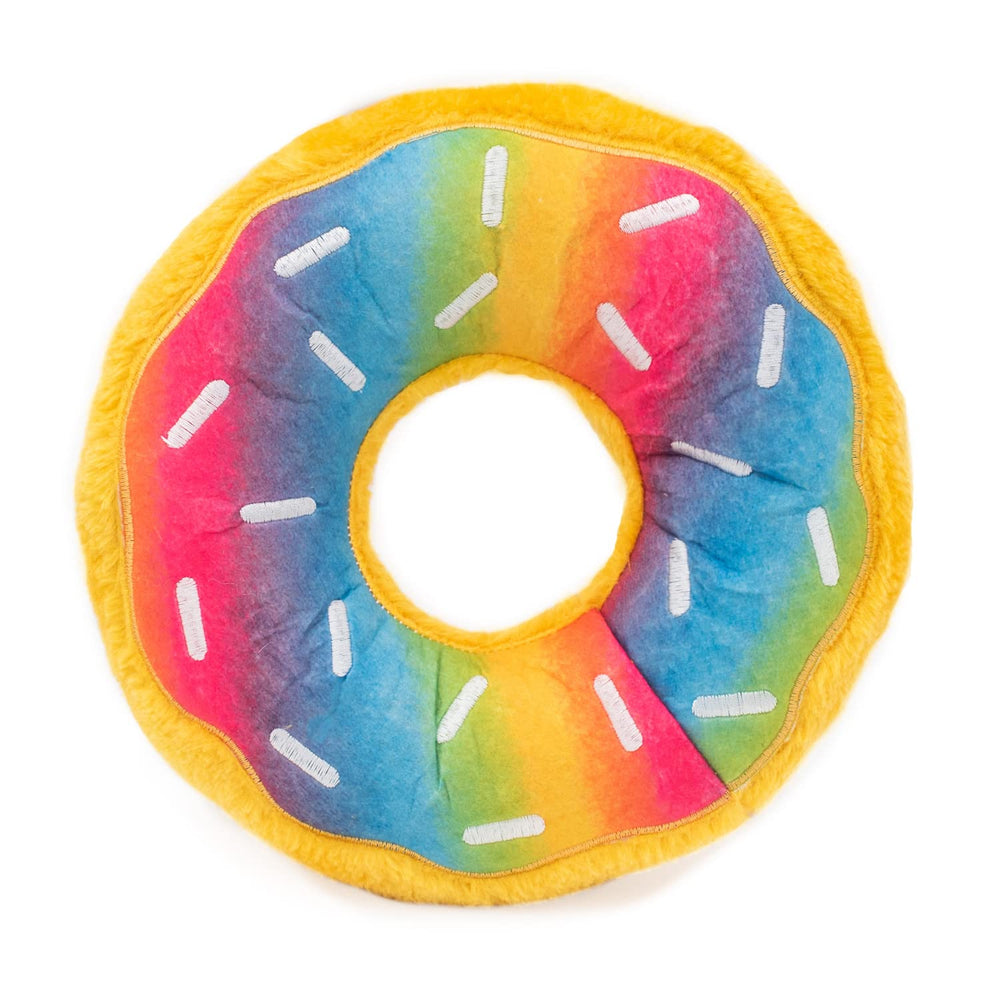 ZippyPaws Jumbo Donutz arcoíris sin relleno para juego limpio y menos desorden.