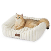 Cama ZOMISIA para perros pequeños, cama rectangular crema, apoyo cómodo para cabeza y cuello.