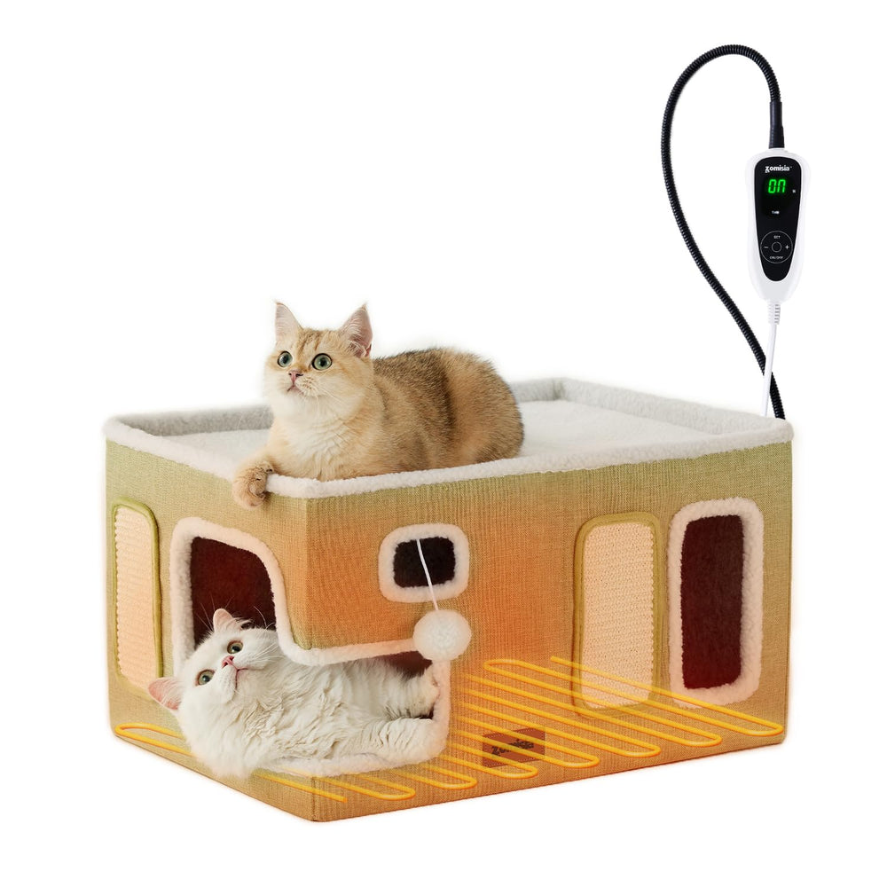 ZOMISIA casa-gato calor exterior verde muestra refugio cálido para días fríos