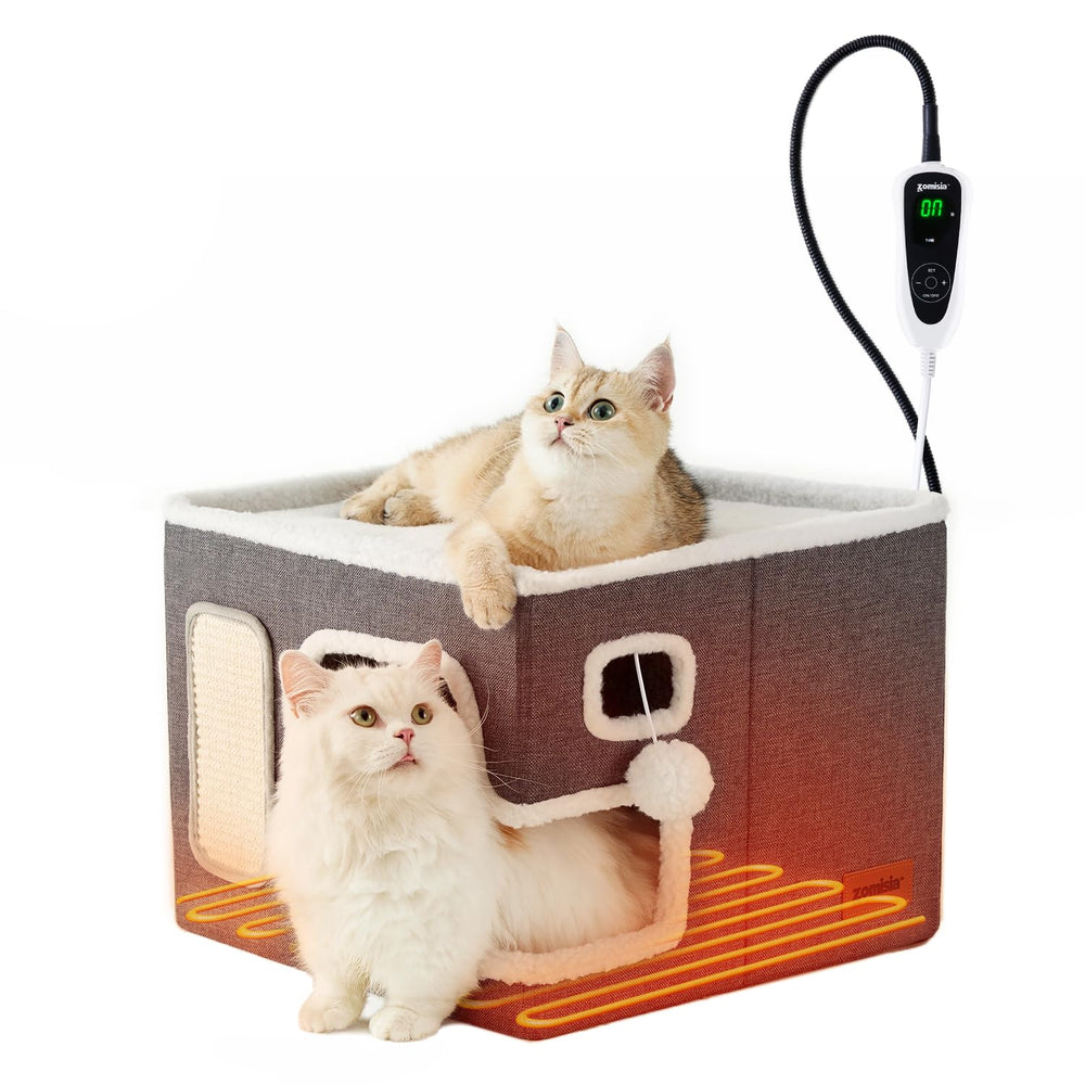 Casa de gatos ZOMISIA con calefacción en interior gris ofrece calor constante.
