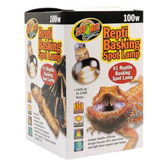 Zoo Med lámpara basking-spot 100W iluminando áreas de basking en terrario.