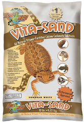 Zoo Med Vita-Sand Sonoran White, sustrato mineral natural para reptiles, mejora la entrega de calcio.