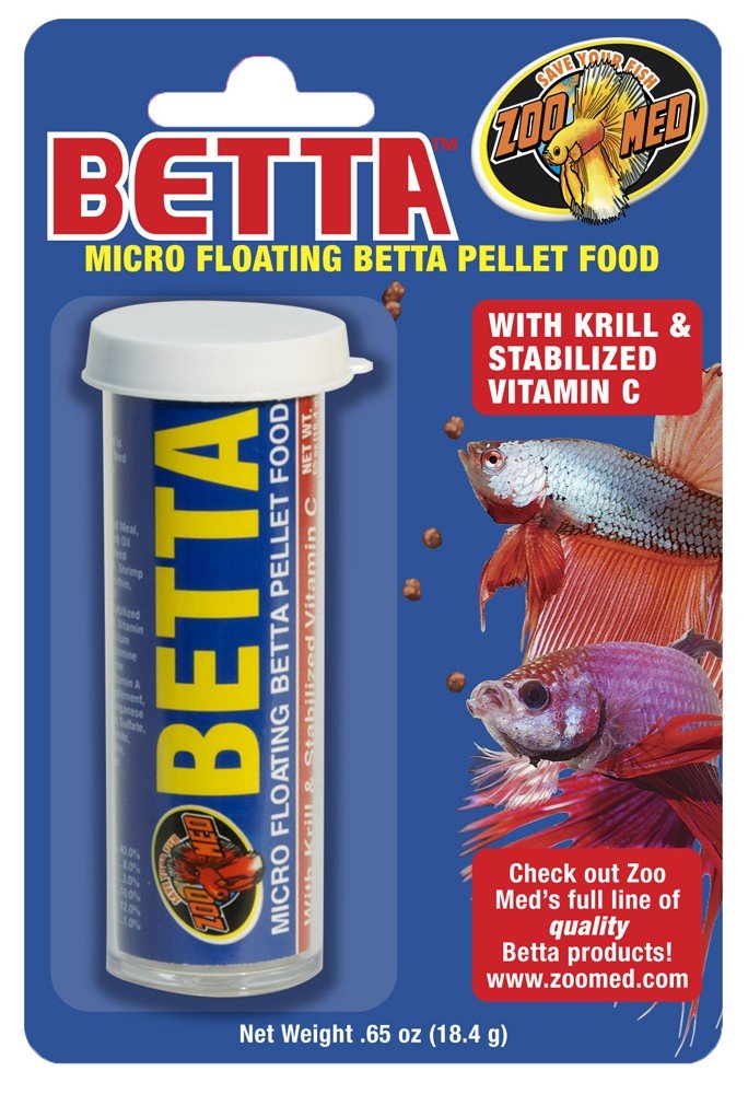 Zoo Med Betta Micro Pellets pack frontal, fácil de dosificar y almacenamiento seguro.