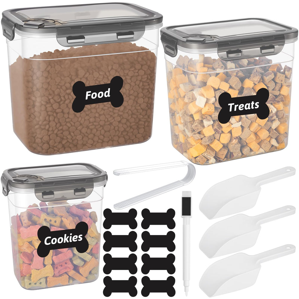 Conjunto ZooZoo de contenedores transparentes para comida de perro, fácil vigilancia de stock.