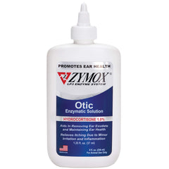 Zymox Otic botella de 8oz para el cuidado de orejas de perros y gatos.