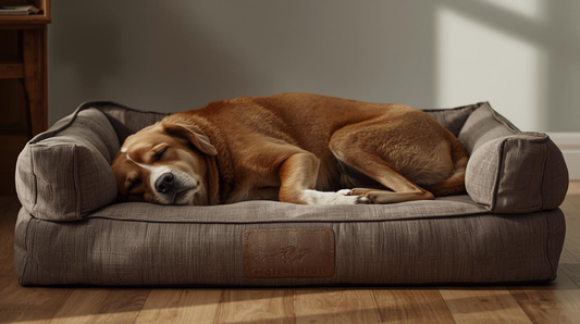 Perro senior descansando en cama ortopédica en México