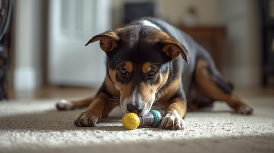 Perro jugando de forma segura con juguete adecuado en México