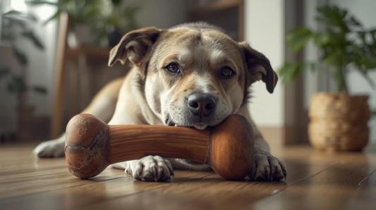 Perro mordiendo juguete resistente en México