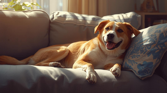 Perro relajado y cómodo dentro del hogar en México