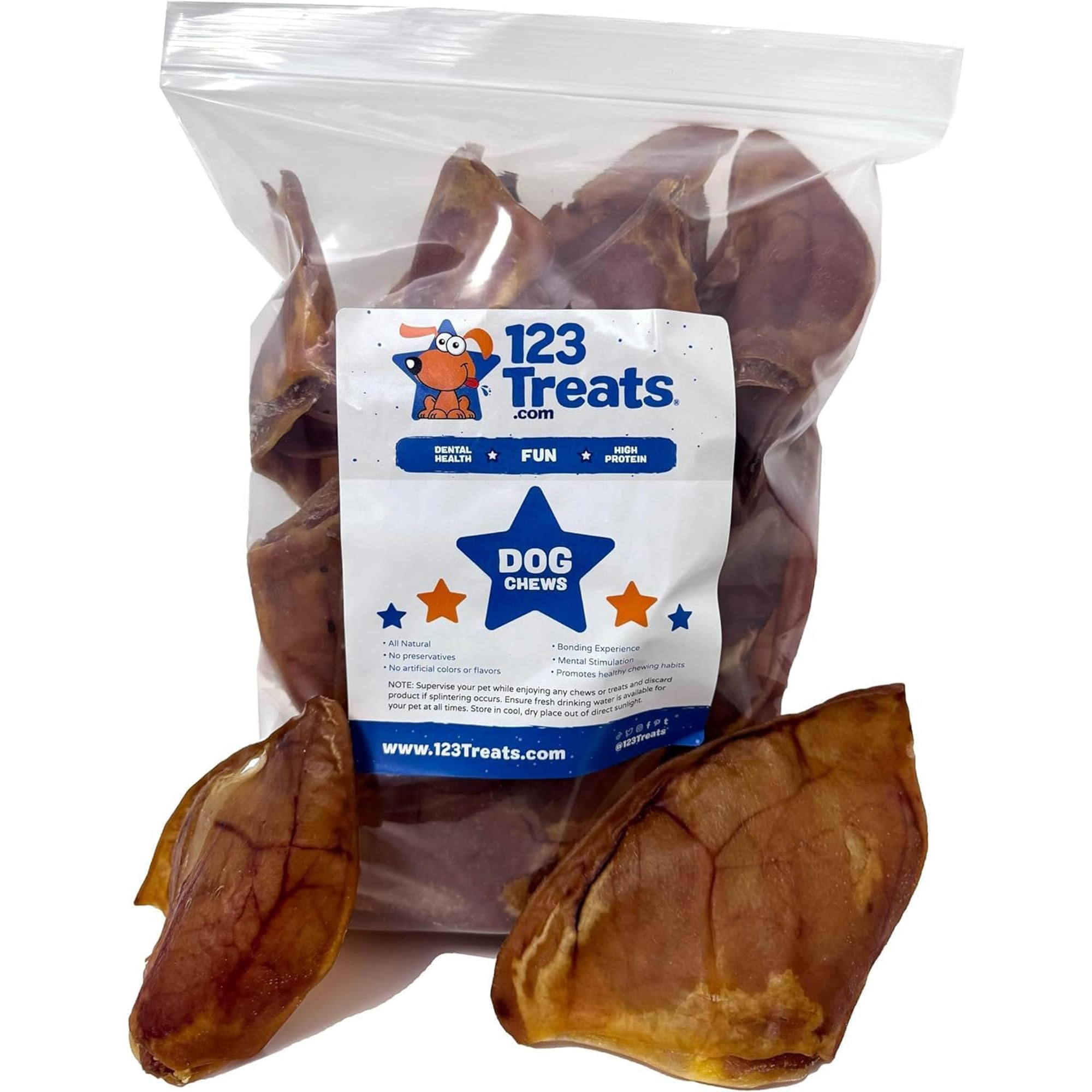 123 Treats orejas de cerdo, aroma natural y sabroso para perros.